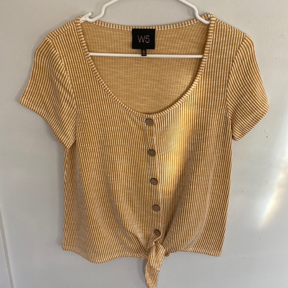 W5 yellow striped top with tie front. Size Med. - Picture 1 of 4